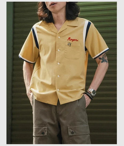 Non Stock Retro Bowling Shirt For Men Embroidery Rockabilly Hawaiian Beach Camp Shirt