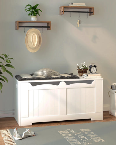 Storage Chest, Storage Trunk with 2 Safety Hinge, 100 cm Lift-Top Storage Bench, Wooden Storage Organizer for Entryway