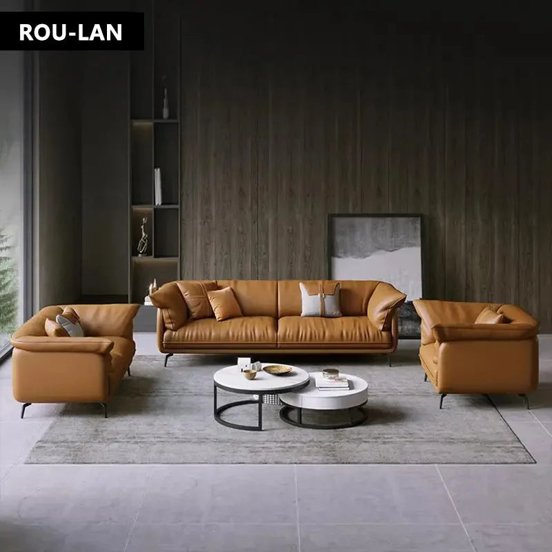 Modern Minimalist Living Room Leather Sofa  Apartment Furniture Set Combination Wtih Customzied Color
