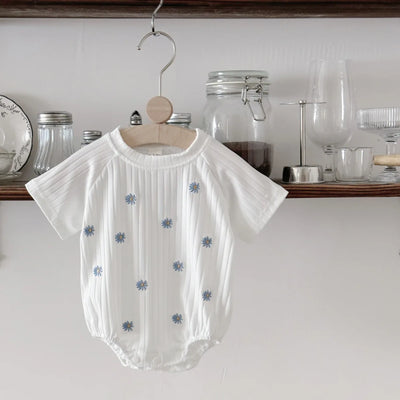 Summer New Newborn Baby Girl Clothes Summer Romper Short-Sleeved Home Clothing Jumpsuit Flower Embroidery Toddler Bodysuit