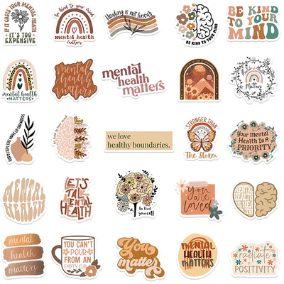 50pcs Boho Mental Healthy Stickers Aesthetic Decals For Laptop Luggage Skateboard Water Bottle Notebook Waterproof Vinyl Sticker