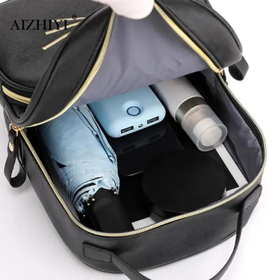 Travel Backpack Women Rucksack Teenagers 2023 Student School Bags for Girls Cartoon Cat PU Leather Satchel Black Shoulder Bag
