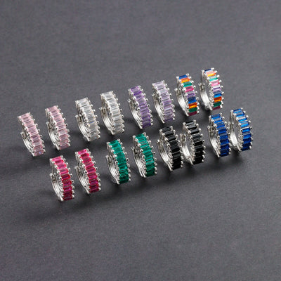 Fashion Multicolor Zircon Crystal Small Hoop Earrings Women Stainless Steel Flower Square Cartilage Earring Piercing Jewelry