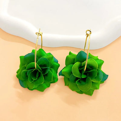 Exaggerated Hoop Earrings Red Green Flower Drop Women Girls Gifts Fashion Jewelry Accessories Hot Sale Party Gift 2025 New Style