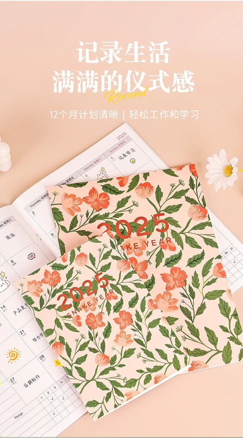 Portable 2025 Monthly Notes Notebook, A4/A5 Size 24 Sheets Annual Calendar Planner for School Travel Business Work Home Writing