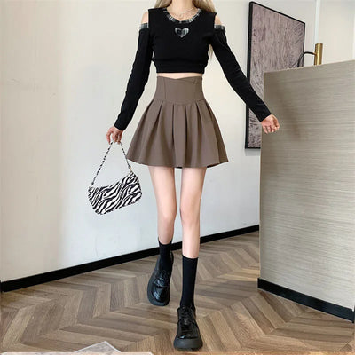 Lucyever Fashion Women Zipper High Waist Mini Skirt Korean Style Anti-Glare Pleated Skirt Female Show Leg Length A-Line Skirts