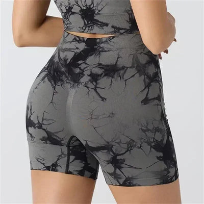 Women's Tie Dye Quick Drying Yoga Shorts Peach Hip Compression Shorts High Waisted Tight Fitting Sports Shorts  Yoga Specific