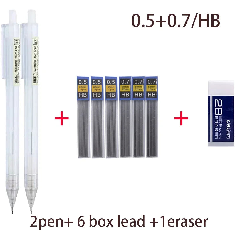Mixed Loading 0.5&0.7mm Mechanical Pencil White Simple Automatic Pen for Students School Supplies Office Accessories Stationery