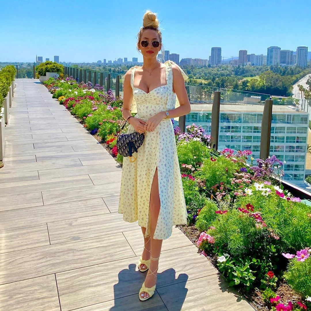 Josiaoprah Holiday floral dress lace up women's summer sundress A-line Spaghetti Strap dress Prairie chic ladies vestidos