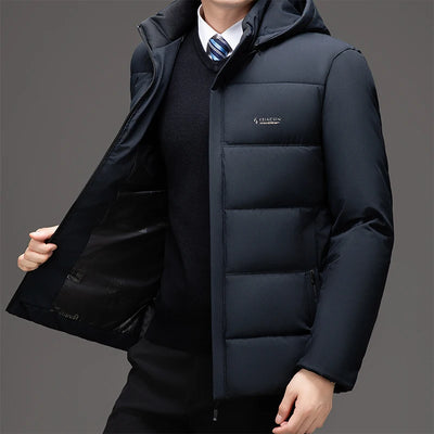 Men Business Hooded Parka Windbreaker Outwear Winter New Men's Jacket Parkas Windbreaker Solid Loose Thick Windproof Long Coat