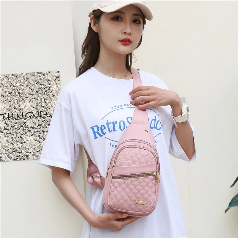 Women Chest Bag Simple Ladies Crossbody Bag Small Sling Backpack Fashion Large Capacity Waterproof Sling Bag with Headphone Jack