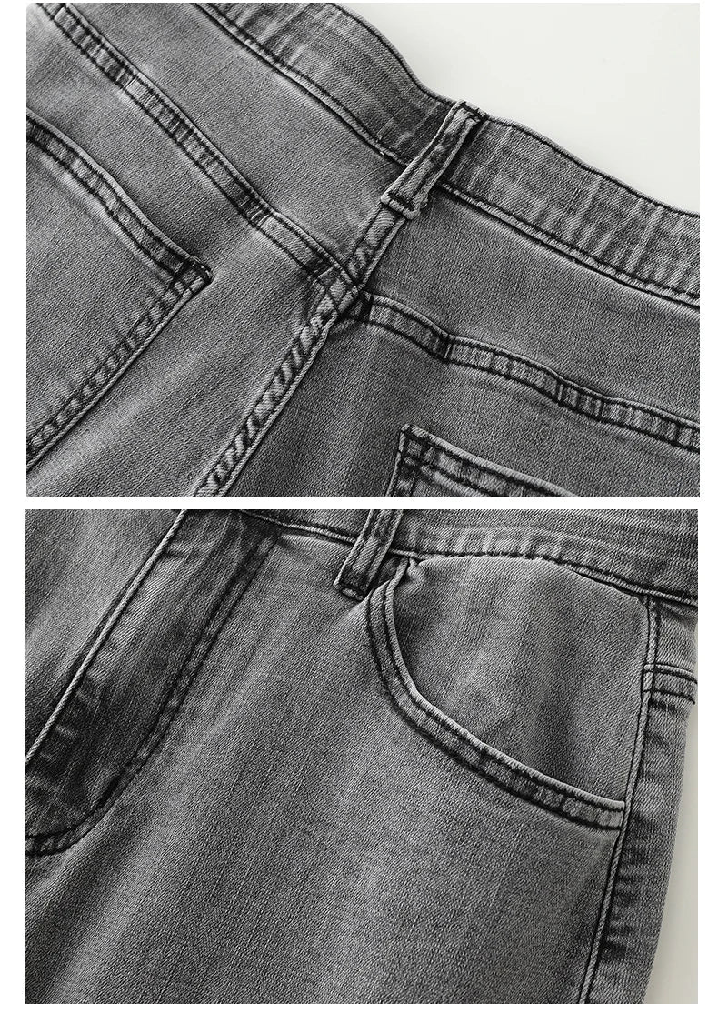 Plus Size Gray Jeans for Women Stretchy High Waist Mom Jeans Harem Full Length Washing Denim Jeans Curvy Fitting 100 Kgs Jeans