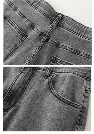 Plus Size Gray Jeans for Women Stretchy High Waist Mom Jeans Harem Full Length Washing Denim Jeans Curvy Fitting 100 Kgs Jeans