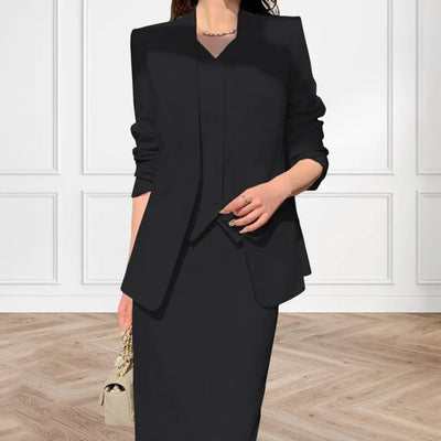Women Suit Coat Skirt Set Elegant Office Lady Business Suit Coat Midi Skirt Set Women OL Commuting Lady High Waist Skirt Suit