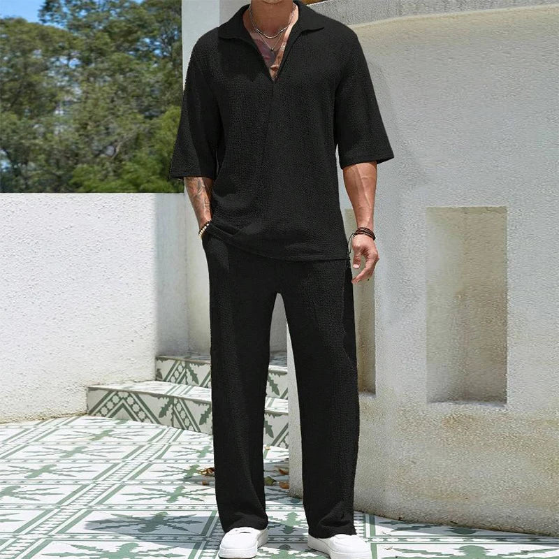 2024 Spring Summer Casual Cotton Shirts And Pants Suits Men Vintage Half Sleeve Irregular Cardigan Two Piece Sets Mens Outfits