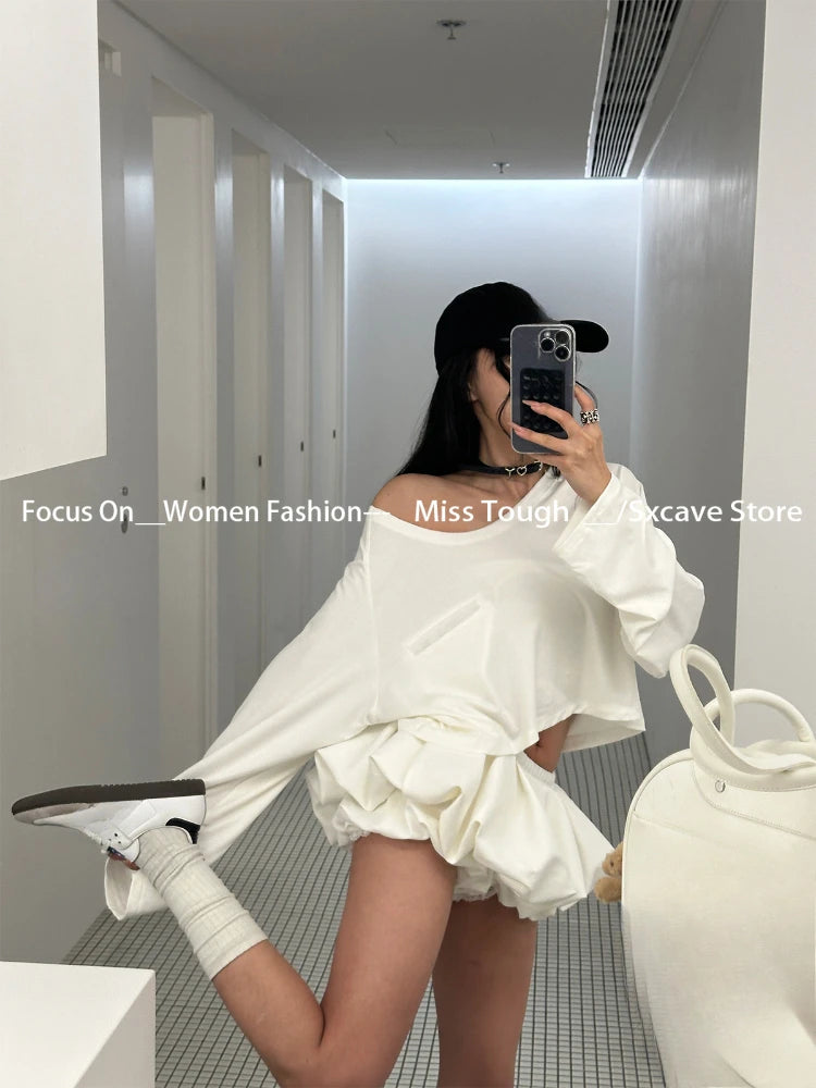 Woman Sweet Fashion Suit Casual Y2k Crop Tops +  A-line Mini Shorts Skirt Low Waist Slim Shorts Skirt Spicy Girls Streetwear Set