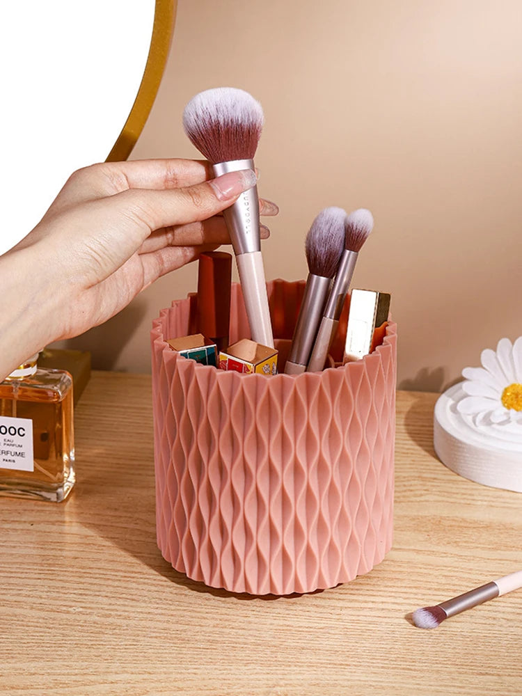 1PC Desk Stationery Storage Box Makeup Cartridge Mouth Red Storage Box Light Luxury Bucket Rotating Pen Holder