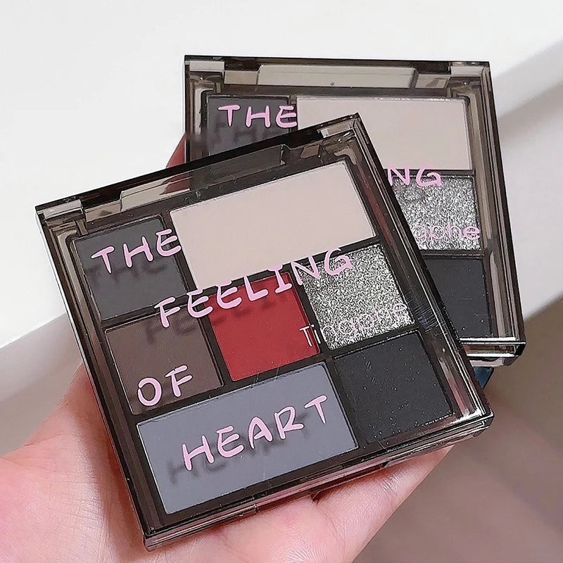 Girl 7 Color Eyeshadow Palette Grey Red Black Smoky Eye Highlighter Korean Shiny Glitter Eye Shadow Gothic Eyes Makeup Cosmetics