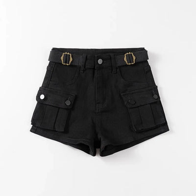Women's Summer High Waisted Stretchy Denim Shorts Korean Cargo Style Slim Fit Ultra Short Hot Pants with Large Pockets for Dance