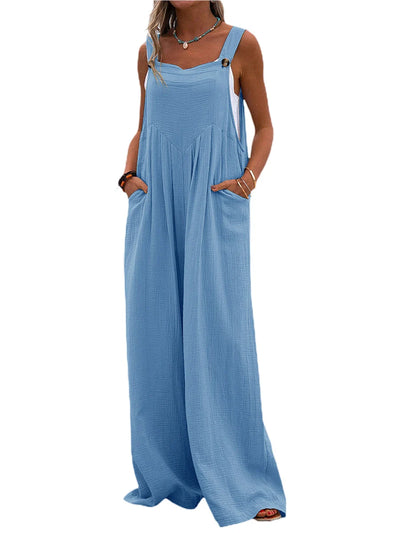 Overalls Women Summer Jumpsuit Outfits Plus Size Solid Color Casual Button Wide Leg Suspender Pants Overalls with Pockets