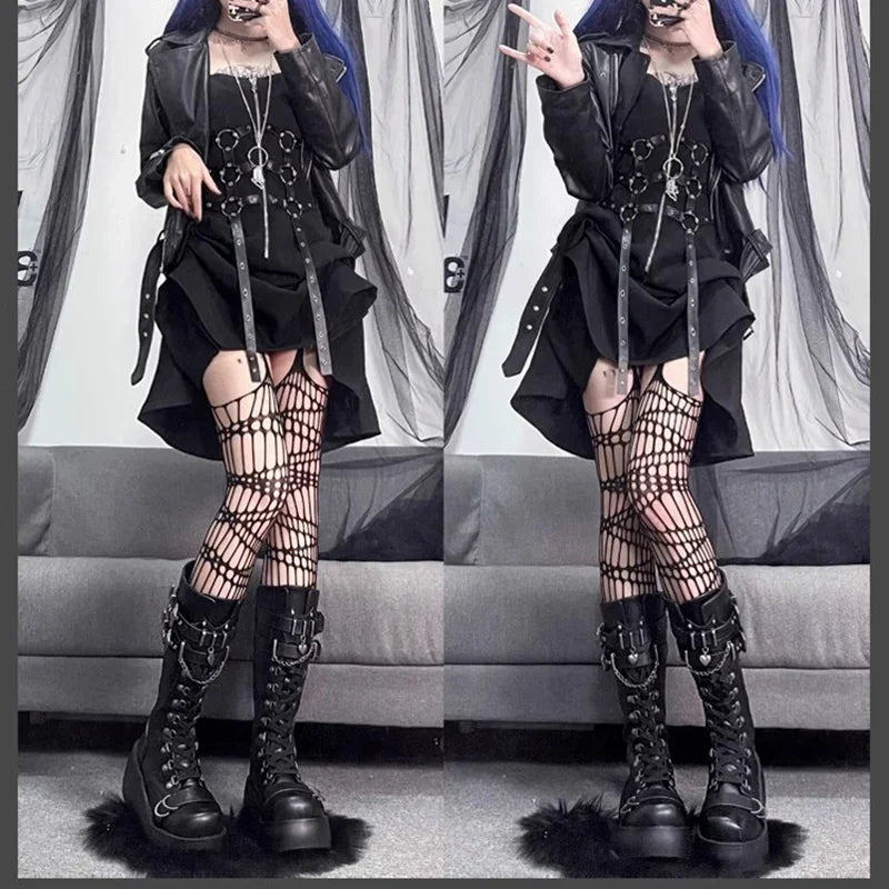 Metal Buckle Chunky Platform Punk Boots Women 2024 Winter Gothic Thick Bottom Knee High Boots Woman Black Wedges Cosplay Shoes