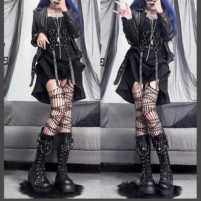 Metal Buckle Chunky Platform Punk Boots Women 2024 Winter Gothic Thick Bottom Knee High Boots Woman Black Wedges Cosplay Shoes