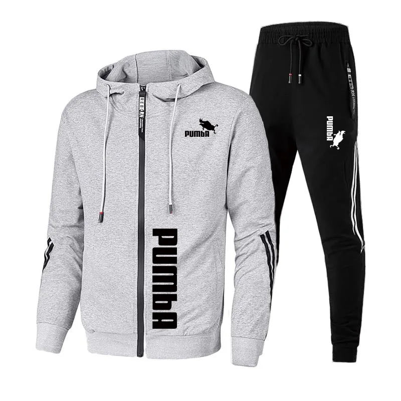 2024 Mens Tracksuit Print Zipper Hooded Jacket Coat+Slim Sweatpants Set Simplicity Warm Casual Jogging Sweatshirt Suit Clothing