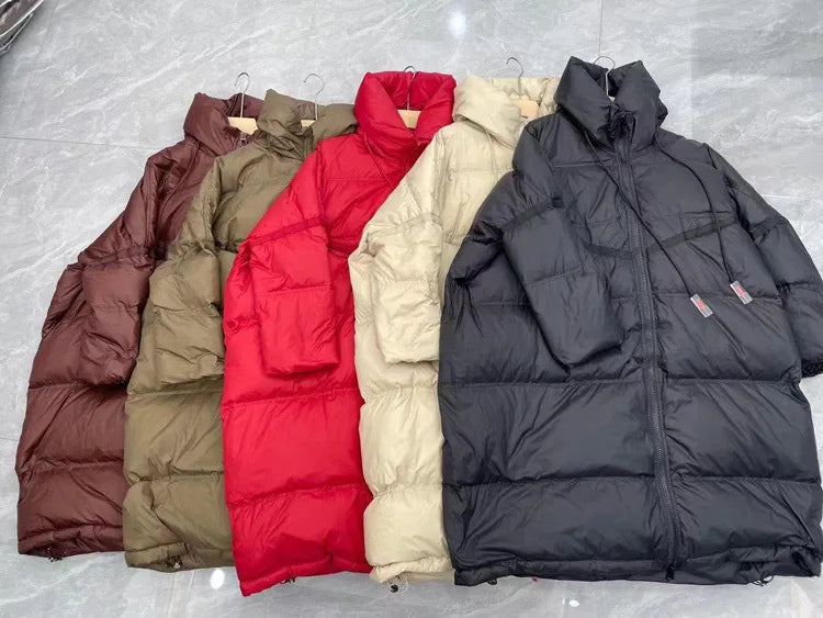 Winter Hooded Drawstring Loose Puffer Jacket Women Solid Oversize Casual Silhouette Long White Duck Down Warm Coat 2024 New Coat