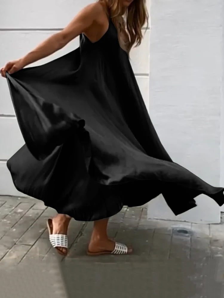 ZANZEA 2024 Summer Holiday Beach Sundress Women Sleeveless Dress Big Swing Vestidos Casual Sexy Bohemian Solid Color Robe Femme