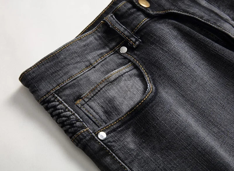 Jeans Men Long Pencil Pants Denim Pant High Waist Slim Fit Simple Zipper Splice Casual Regular Autumn Winter Straight Trousers