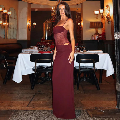 Sexy Bandage Mesh Patchwork Long Dress for Women Lace-up See-through Asymmetrical Evening Party Dresses Lady Gowns High Street