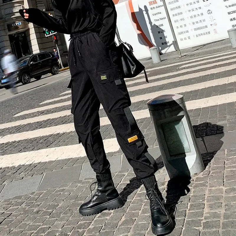 Hip Hop Women's Sweatpants Sports Fashion Cargo Pants Female Korean Harem Pants Black Loose Casual Joggers Plus Size Trousers