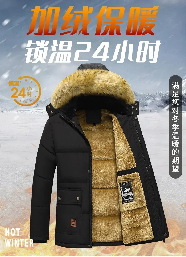 Male Fur Trench Overcoat Coats Parka Men's Warm Hooded Loose Parkas Men's Plus Velvet Casual Fashion Brand Thick Winter Parkas