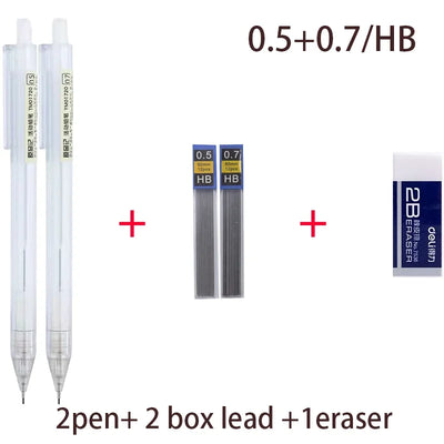 Mixed Loading 0.5&0.7mm Mechanical Pencil White Simple Automatic Pen for Students School Supplies Office Accessories Stationery