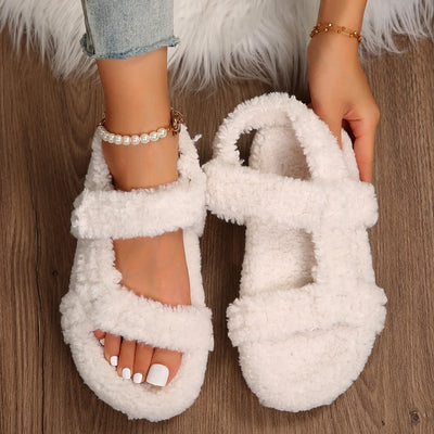 Lightweight Comfortable Sandals Woman Winter Warm Plush Sandals Ladies Brand Design Thick Sole Teddy Fur Outdoor Slipper Shoes