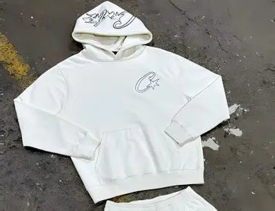 Y2K Unisex White Hoodie and Jogger Set, Casual Sportswear, Comfortable Sweatshirt and Pants, Trendy Outfit for Men and Women
