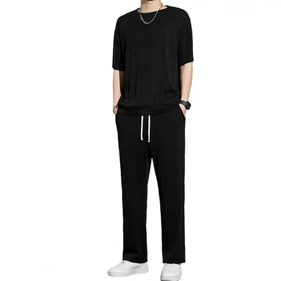 1 Set New Men Summer T-shirt Pants Sports Set men's fitness pants shirt running yoga Fashionable Casual Sports Trousers