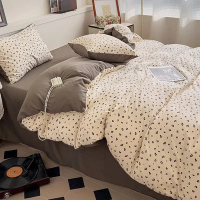 Green Floral Bedding Set Twin Full Queen Size Duvet Cover for Girls Flat Sheet Pillowcase Washed Cotton Home Linens
