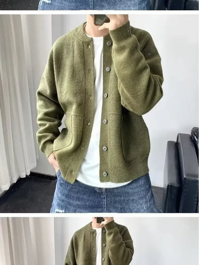 Autumn Winter New Style Men's Knitted Cardigan Sweater Casual Pure Color Lazy Fashion Youth Versatile Knitwear Coat