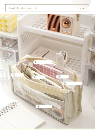 6-layer PVC transparent pencil bag Student Large capacity stationery bag School supplies storage bag Waterproof color pen case