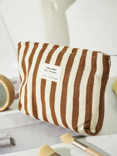 Women Waterproof Cosmetic Bag Storage Vertical Stripe Cosmetic Bag Makeup Case Travelling Pouch For Ladies Pencil Case