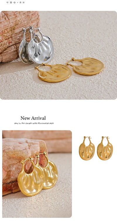 Yhpup 316L Stainless Steel Metal Geometry Textured Hoop Earrings 18K PVD Plated Individualistic Versatile Daily Jewelry
