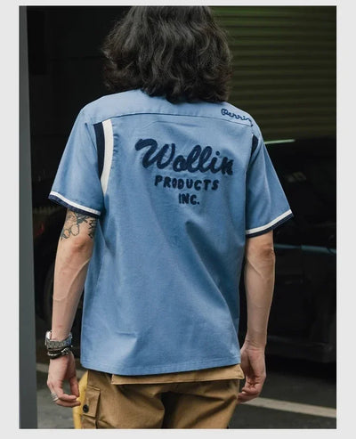 Non Stock Retro Bowling Shirt For Men Embroidery Rockabilly Hawaiian Beach Camp Shirt