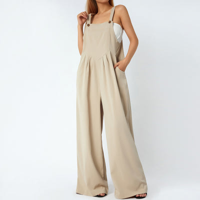Overalls Women Summer Jumpsuit Outfits Plus Size Solid Color Casual Button Wide Leg Suspender Pants Overalls with Pockets
