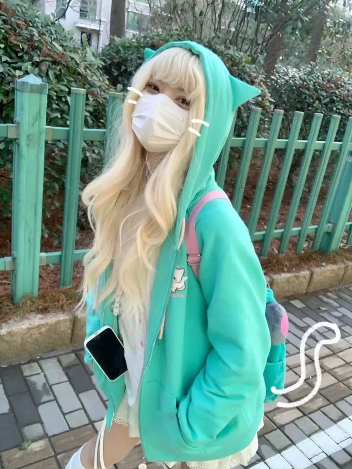 2025 Harajuku Cat Ear Kawaii Zip Up Hoodies Women Japanese Style Cute Hooded Jacket Oversized Sweet Lolita Girly Sweatshirts