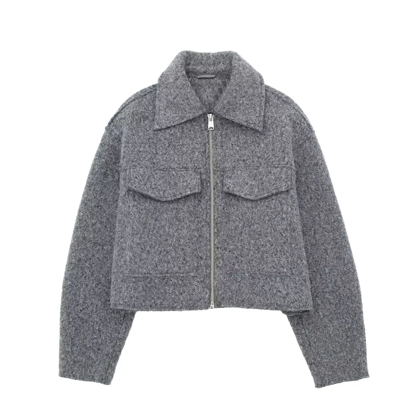 TRAFZA Women Vintage Casual Chic Solid Jackets Turn-down Collar Pockets Zipper Long Sleeve Coats Female Fashion 2024 Spring Coat