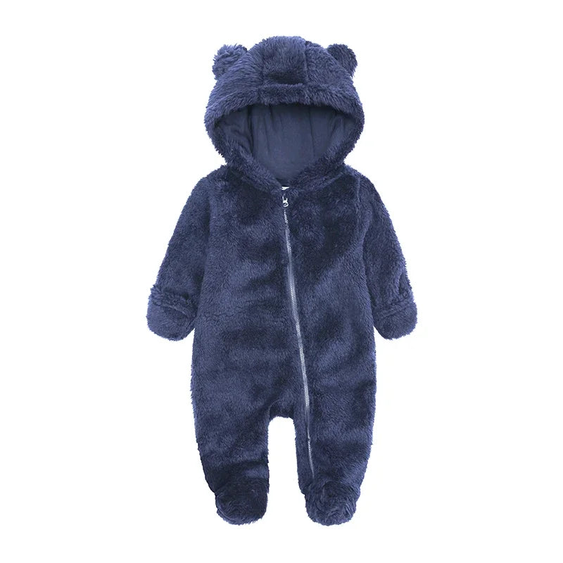 2025 Baby Winter Thick Romper Cotton Warm Long Sleeve Girl Jumpsuit Clothes 0-24M Newborn Boy Bear Fleece Hooded Pyjamas