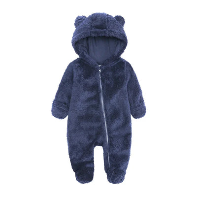 2025 Baby Winter Thick Romper Cotton Warm Long Sleeve Girl Jumpsuit Clothes 0-24M Newborn Boy Bear Fleece Hooded Pyjamas
