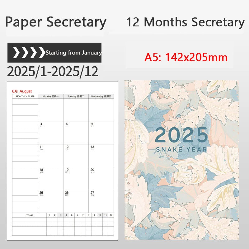 Portable 2025 Monthly Notes Notebook, A4/A5 Size 24 Sheets Annual Calendar Planner for School Travel Business Work Home Writing