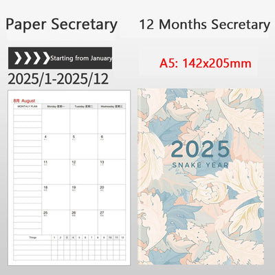 Portable 2025 Monthly Notes Notebook, A4/A5 Size 24 Sheets Annual Calendar Planner for School Travel Business Work Home Writing